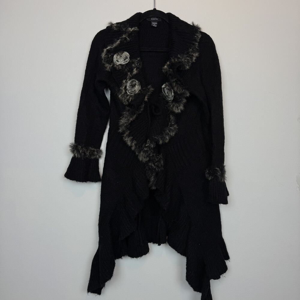 Kaktus longline cardigan faux fur trim MD cozy grunge y2k